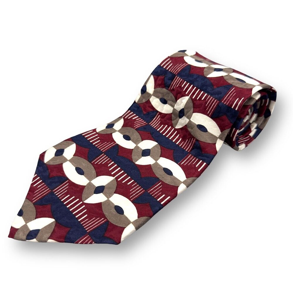 Tom James Mens Vintage Silk Dress Tie Made in USA Multi Geometric 58" 3.75"‎